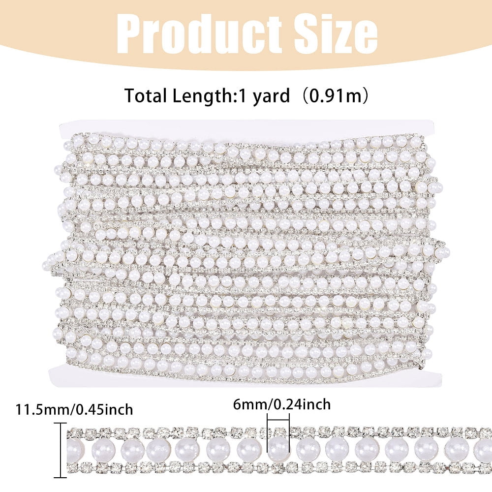 1 Yard 1.15cm Wide Rhinestone Trim Applique Diamond Inlaid Pearl Chain Banding Beaded Chain Lace