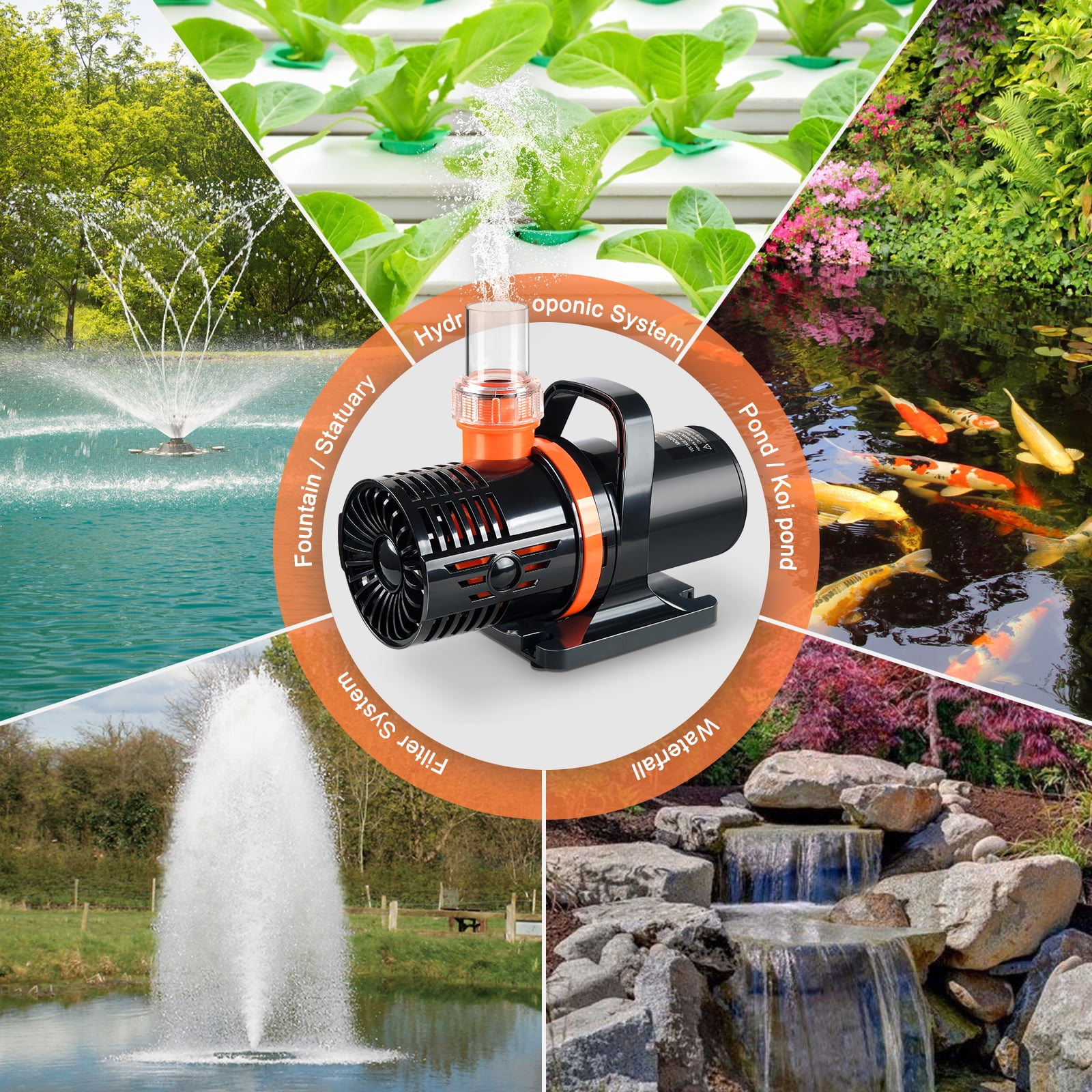 JEREPET 5800GPH Pond Pump with barrier bag, 26ft Max lift Submersible Water  pump ,for waterfall,Koi pond fountains and statuary - Walmart.com, image size:1600x1600