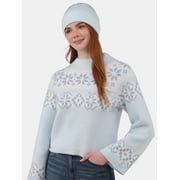 Fairisle Jacquard Pullover and Beanie Set, 2-Piece, Women's and Womens Plus