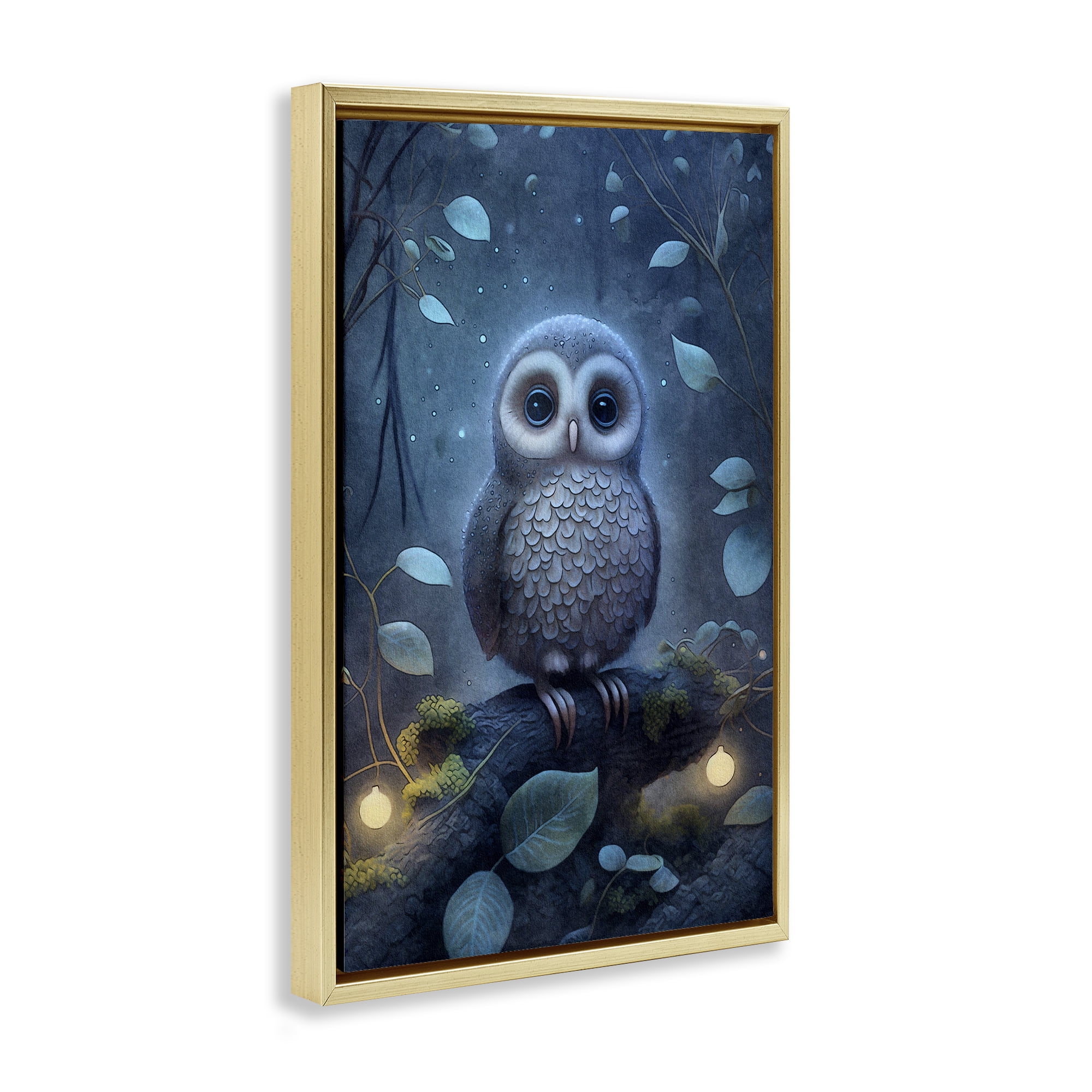 Stupell Industries Mystic Owl in Nature Landscape Painting Gold Floater Framed Art Print Wall Art, 21 x 31
