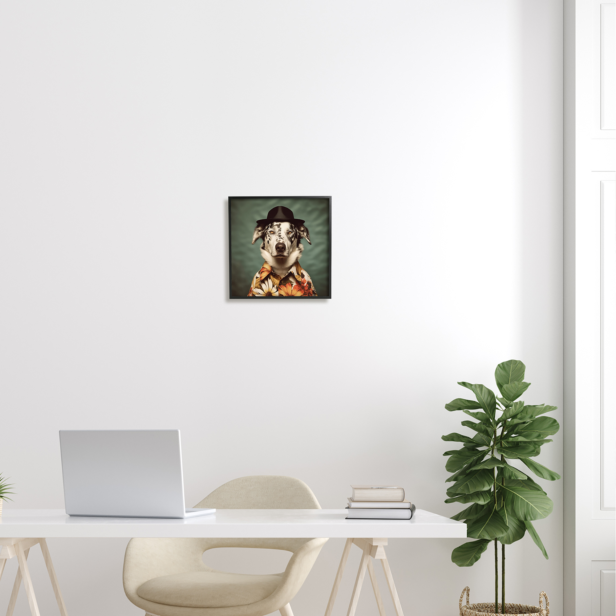 Stupell Industries Dog in Floral Shirt Animals & Insects Painting Black Framed Art Print Wall Art, 12 x 12