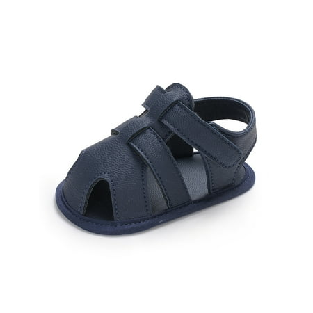 

SIMANLAN Toddler Kids Flat Sandal Soft Sole Sandals Closed Toe Crib Shoes Infant Casual First Walkers Baby Boys Slip On Blue 6-12 months