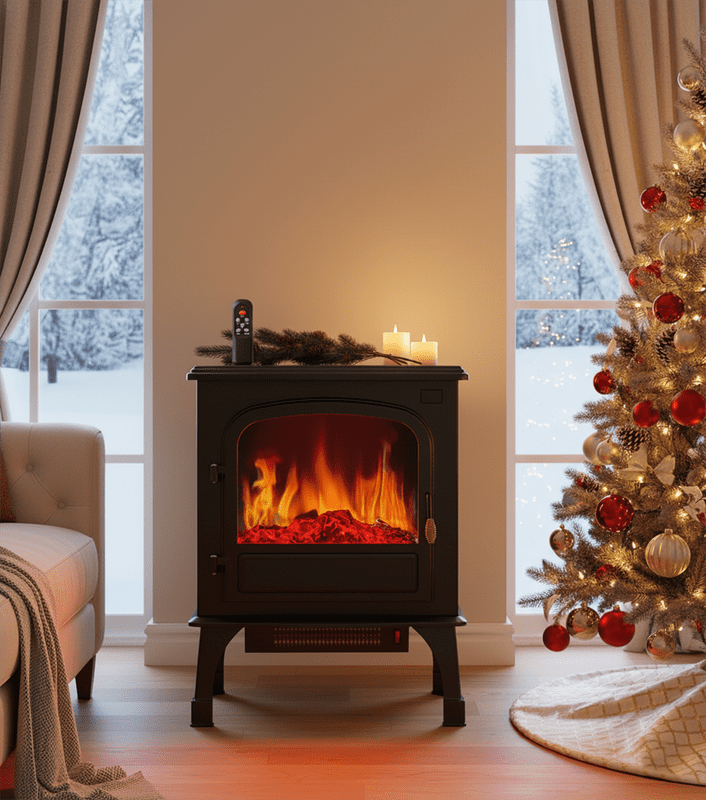 26" Freestanding Electric Fireplace Stove with 3D Flame Effect, Remote Control, Adjustable Heat & 12H Timer, Safe & Stylish Home Heater, Inky