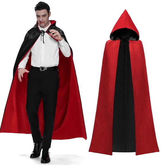 Joyfy Unisex Vampire Cape for Adults - Vampire Costume Reversible Hooded Cloak with Tattoo Scar for Halloween Dracula Party 140 CM