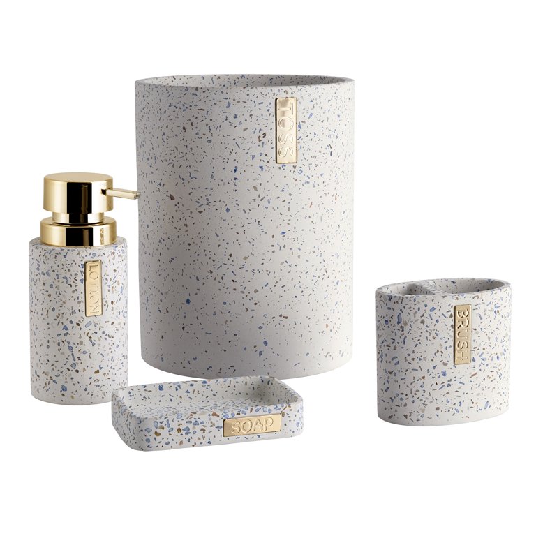 Aman Ivory and Gold Faux Limestone Resin Bath Accessories