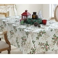 thumbnail image 6 of Ivory Golden Holly and Berry Christmas 52 x 70 inch Rectangle Vinyl Flannel Backed Dining Tablecloth, 6 of 7