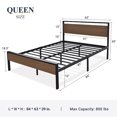 Allewie Walnut Queen Size Metal Platform Bed Frame with Wood Headboard