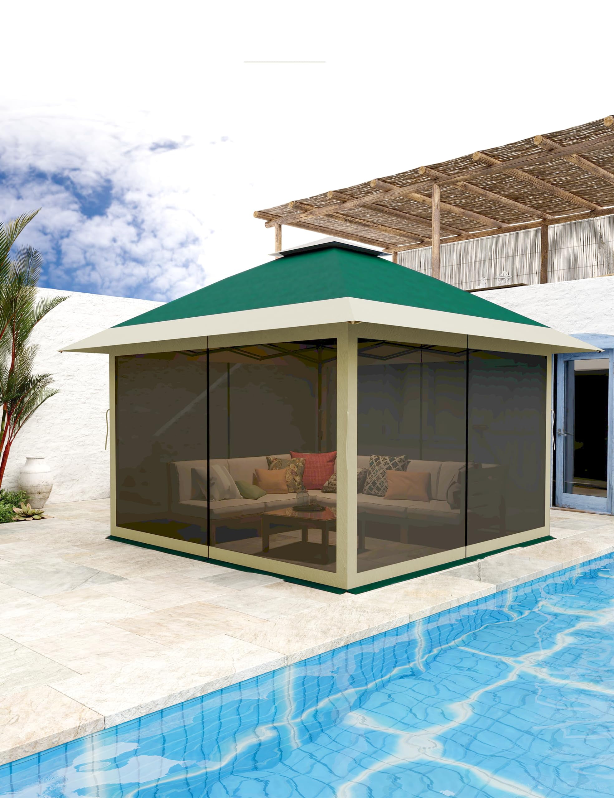 Faitaliicy 12*12FT Pop Up Gazebo Outdoor Folding Canopy Shelter 4-Sided Instant Gazebo Tent With Mosquito Netting 4 Sandbags For Lawn Garden Backyard Deck Party & Outdoor Activities