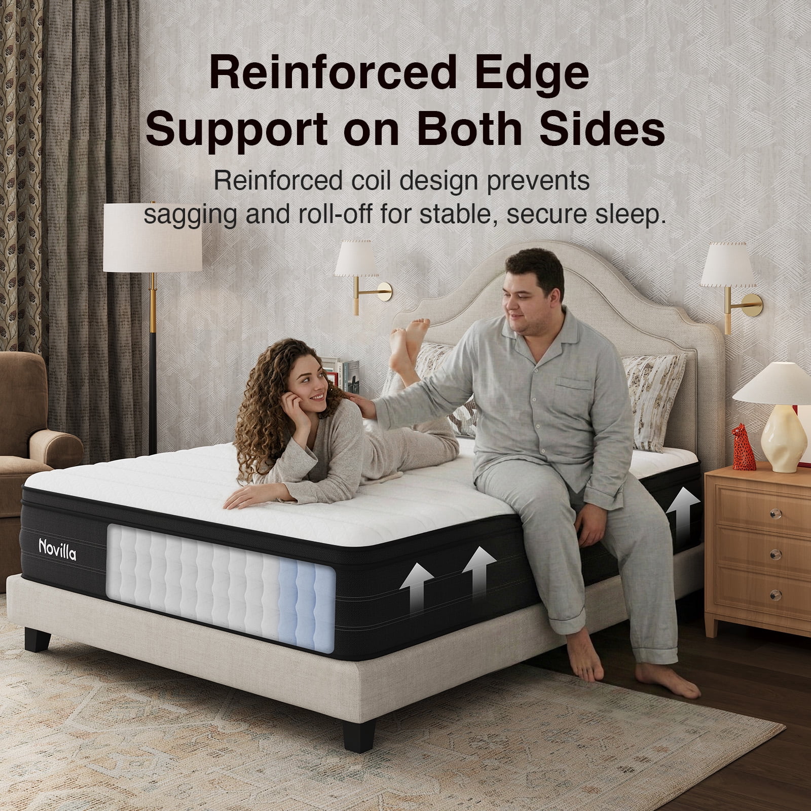 Novilla 14 inch King Size Mattress, Cooling Hybrid King Mattress with Upgraded Individual Coils & Gel Memory Foam, Enhanced Support, Reinforced Edge, Motion Isolation, Pressure Relief, CertiPUR-US