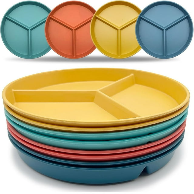 Yhmxh Portion Control Plate for Weight Loss, Wheat Straw Divided Plates for Adults, 3 Compartments Dinnerware Plate, Unbreakable Reusable Divided Plates, Microwave and Dishwasher Safe (9.8 Inch)