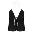 thumbnail image 5 of WREESH Women Trendy Halter Neck Contrast Tie Front Crinkle Ruffle Cami Tank Top Summer Going Out, 5 of 6