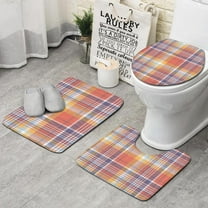 Multi Color Checkerboard Checkered Pattern Bathroom Rugs Sets 3 Piece,Toilet Cover Set,Absorbent Non Slip Bathroom Mats Sets with U-Shaped Contour Rug Toilet Rug Set