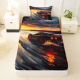 thumbnail image 3 of Castle Fairy Sunset Racer Twin Sheet Sets 3pcs for Men, Abstract Sky Bedding for Master Bedroom, Orange and Blue, 3 of 6