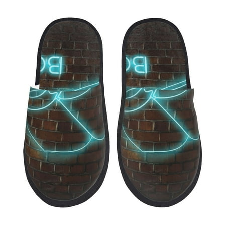 Balery Neon Sign For Books Slient Indoor Furry Fleece Comfort House Shoes Soft Non-Slip Home Shoes Cotton slippers House Slippers-- Medium