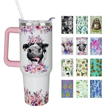 40 oz Cow Print Tumbler with Handle and Straw Lid 40oz Cute Cow Themed Gifts Double Stainless Steel Insulated Cup Travel Cow Coffee Mug, 40 Ounce3