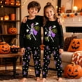 thumbnail image 2 of CAIVO 2 Piece Pajama Set Cozy Halloween Themed Kids Sleepwear With Witch Skeleton Print O-Neck Long Sleeve Tops And Pants Girls And Boys, 2 of 6