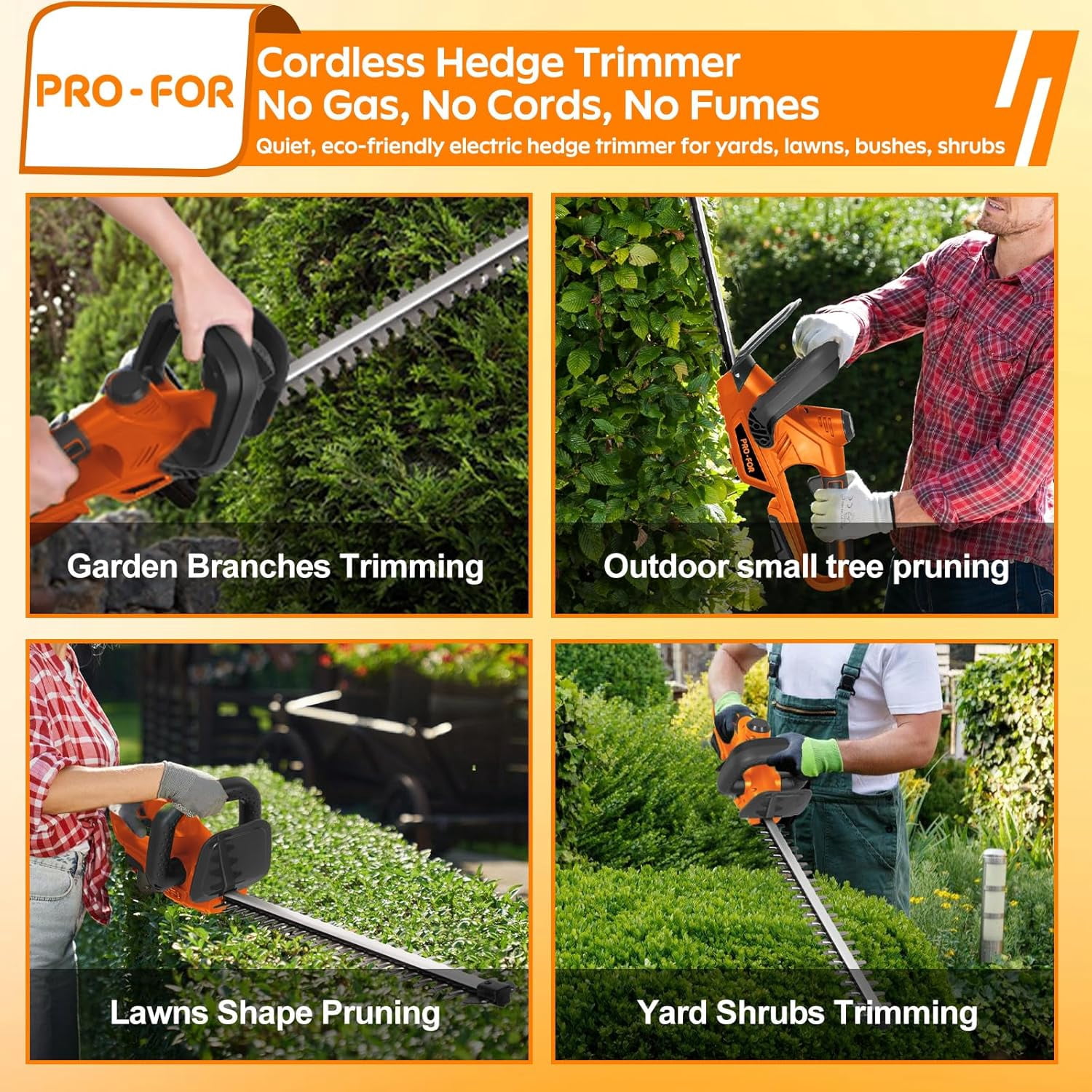 Cordless Hedge Trimmer Compatible with  20V Battery, 22 Inch Dual-Action Blade, Lightweight Electric Bush Trimmer for Garden Maintenance