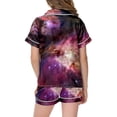 thumbnail image 4 of Pyjamas en Satin 2 Pcs pour Filles Ensemble Chemise à Manches Courtes et Short Imprimé Graphique Violet 4 Ans-5 Ans, 4 of 4