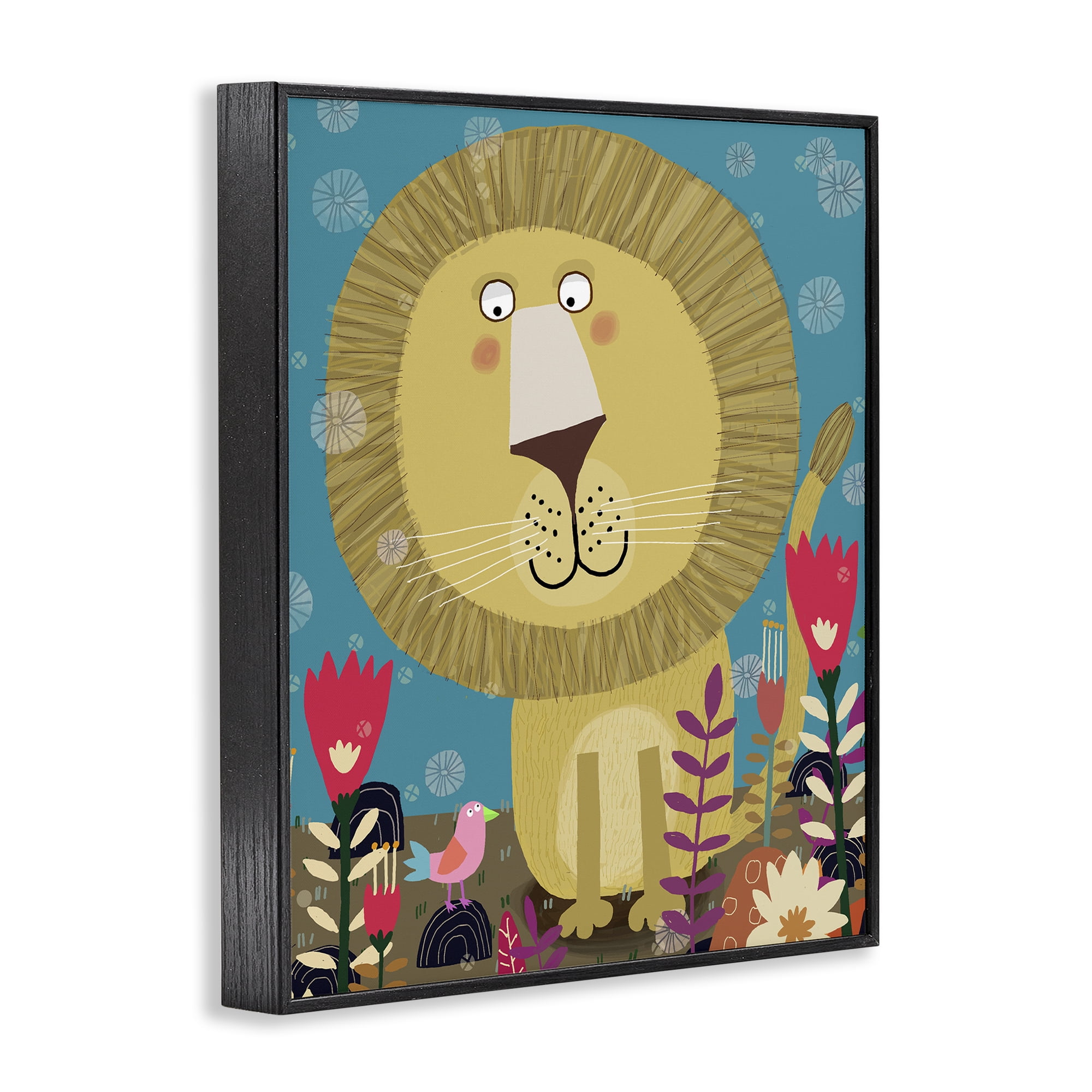 Stupell Industries Boho Lion & Flowers Black Framed Giclee Art, design by Carla Daly