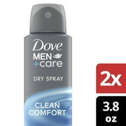 Dove Men+Care Antiperspirant Deodorant Dry Spray Twin Pack, Clean Comfort, 3.8 oz