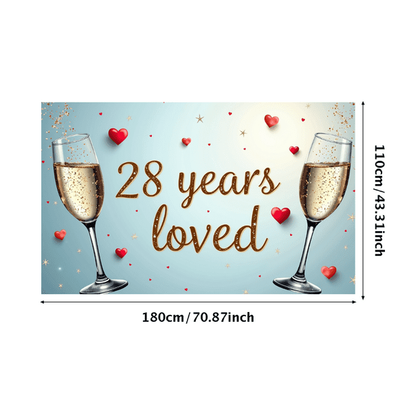 LUUFILx Anniversary Backdrop 28 Years Loved Champagne Celebration Banner Heart Decor Photography Props Party Supplies Perfect for Romantic Background