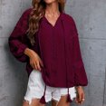 thumbnail image 2 of Moda mujer Casual cuello en V manga larga Color sólido encaje costura camiseta Top pulóver blusa Pompotops  qwe24446, 2 of 5
