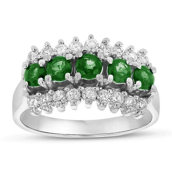 Bande Diamant & Émeraude 1.30 CTW, Or Blanc 14K - Taille 9