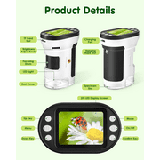 Zacro Handheld Microscope for Kids, Portable Pocket Microscope with 2” LCD Screen & Adjustable LED for Kids 8-12, White