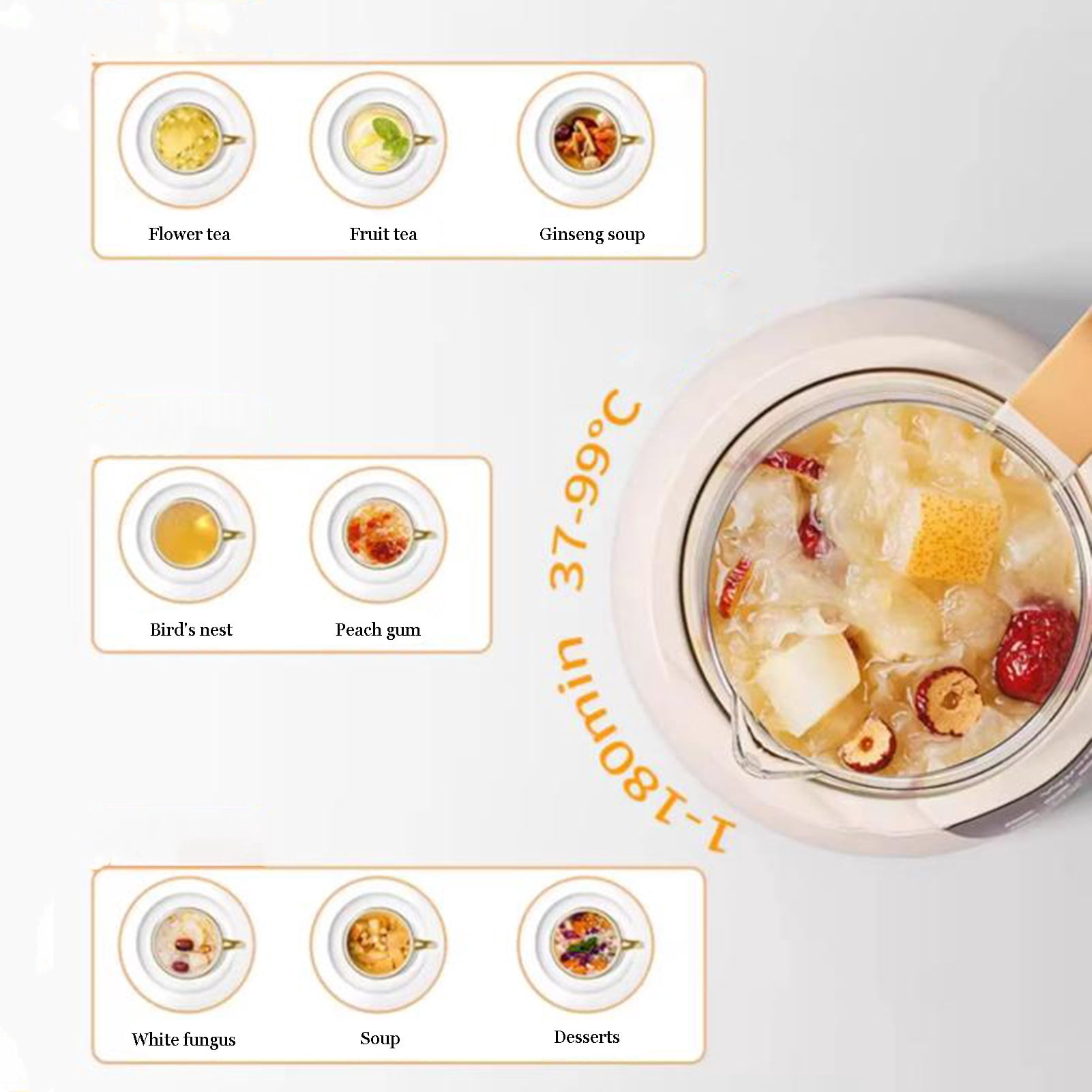 Glass electric Kettles, Multifunctional Tea Maker Kettle,6 Functions Tea Maker, Split Cup Body, Smart Touch,Soup Kettle for Home and Office
