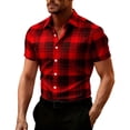 thumbnail image 2 of Blmnix Guide Mens T-Shirts Big And Tall Shirts Oversized Plaid Shirt Tshirt Button Down Red Short Sleeve Collared Mens Work Shirts,XXXL, 2 of 5