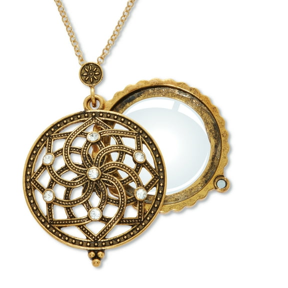 Mandala Flower Magnifying Glass Goldtone Pendant Necklace 23-inch