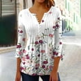 thumbnail image 2 of Pompotops Women's Casual Trumpet 3/4 Sleeve Printed Buttoned Basic Ruched Tops Pleated T-shirts Blouses On Sale, 2 of 5