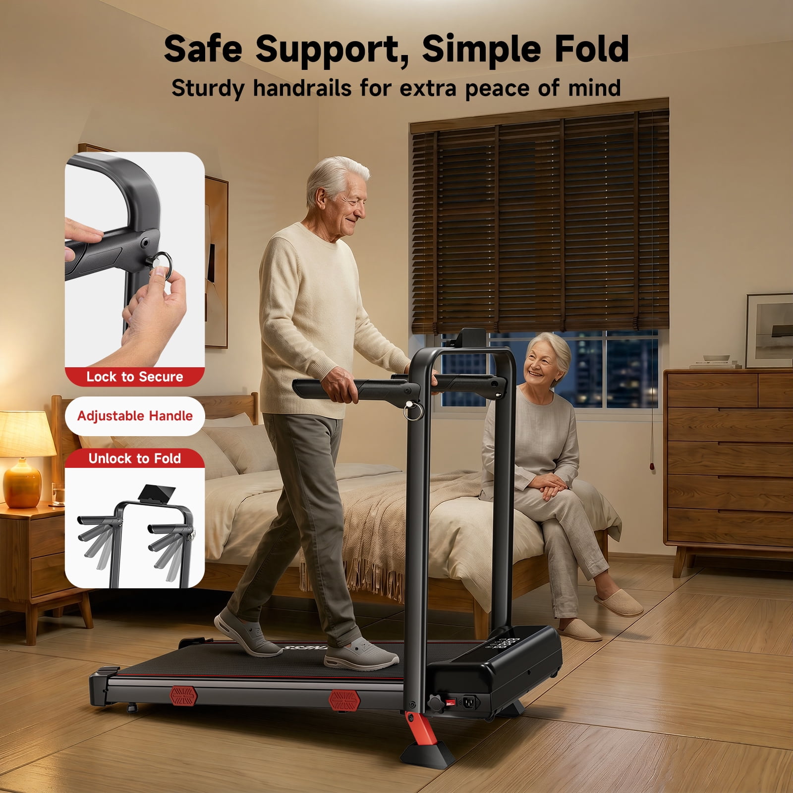 RHYTHM FUN Walking Pad with Incline for Home, Foldable Treadmill with Adjustable Handle, 300 lbs Capacity, LED Display, No Installation