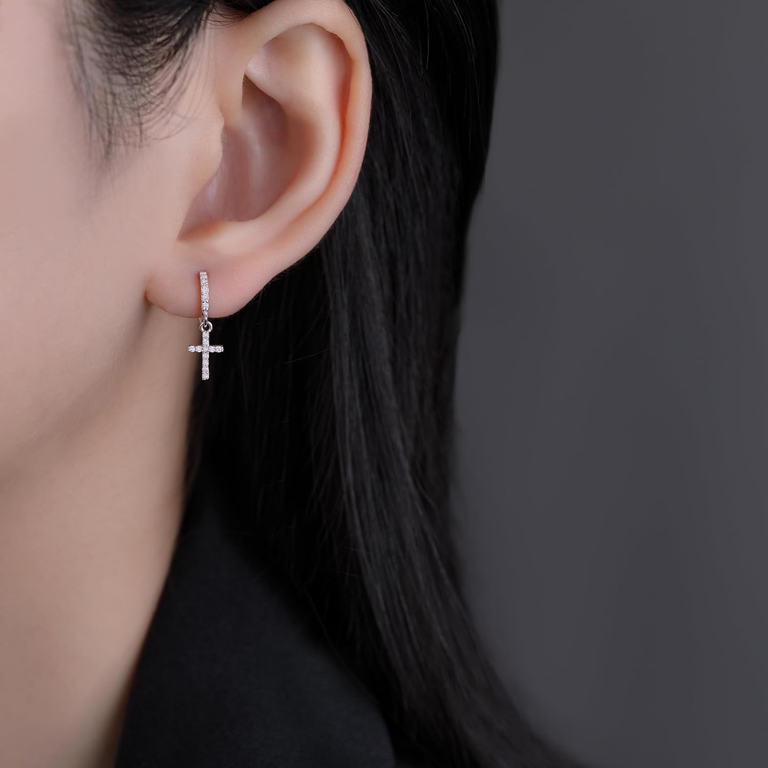 Solid 925 Sterling Silver Cross Hoop Earrings for Women Teens Small CZ Hoop Earrings Huggie Drop