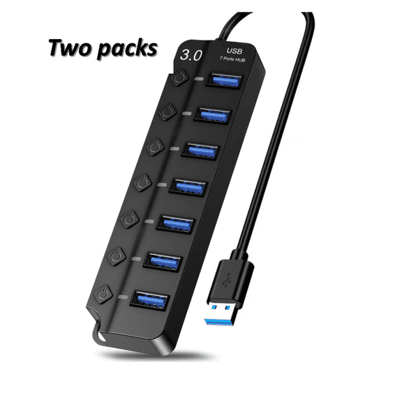 vvia shoping 7 Port USB Hub Splitter 3.0 Powered for Laptop Computer USB Extender Hub with Individual Switches(Two packs)