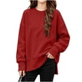 thumbnail image 4 of Falkdiz Girls Long Sleeve With Mitten-Style Cuffs Shirts Warm Comfy Tops Outdoor Winter Daily Casual Crew Neck Pullover for Girls Solid Color , Wine , Size: 7-8 Years, 4 of 7