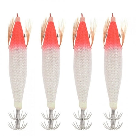 Red Heads White Body Dual Squid Hooks & Glow Stick Slots 4PCS Luminous Fishing Lure Set Sarapandan