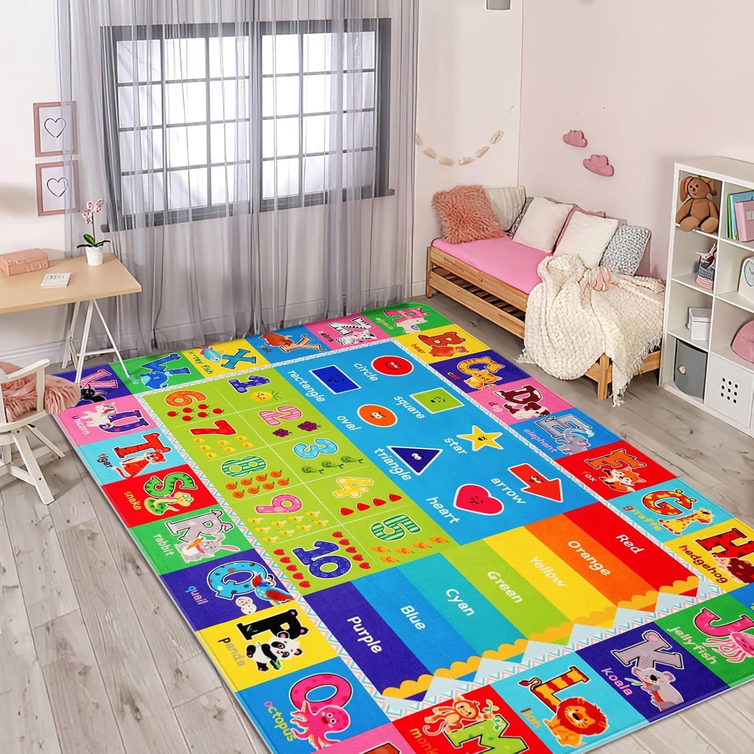 AKASISRUG Kids Play Rug for Playroom, Kids Play Mat ABC Educational Area Rug, Toddler Baby Playroom Mat, Alphabet Animal Soft Non-Slip Kids Rug Carpet for Boy Girl Bedroom