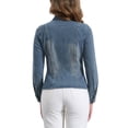 thumbnail image 3 of Chaquetas de mezclilla para mujer INSPIRE CHIC con cuello alzado, mangas largas, chaquetas de jean cortas, azul vintage S, 3 of 6
