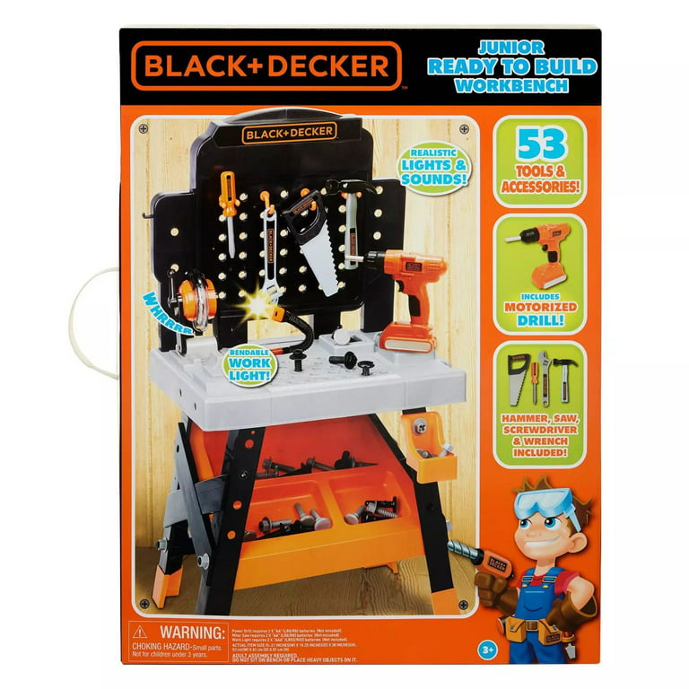 Black + Decker Junior Ready to Build Workbench Kids Play 53 Tools Sounds  Light 39897713816