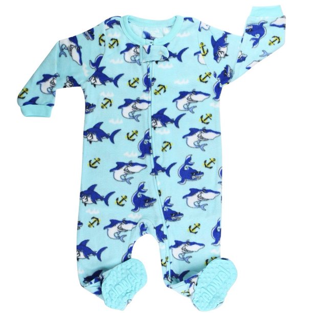 Elowel Pajamas Elowel Little Boys Blue Shark Print Zipper Footed Fleece Sleeper Pajama