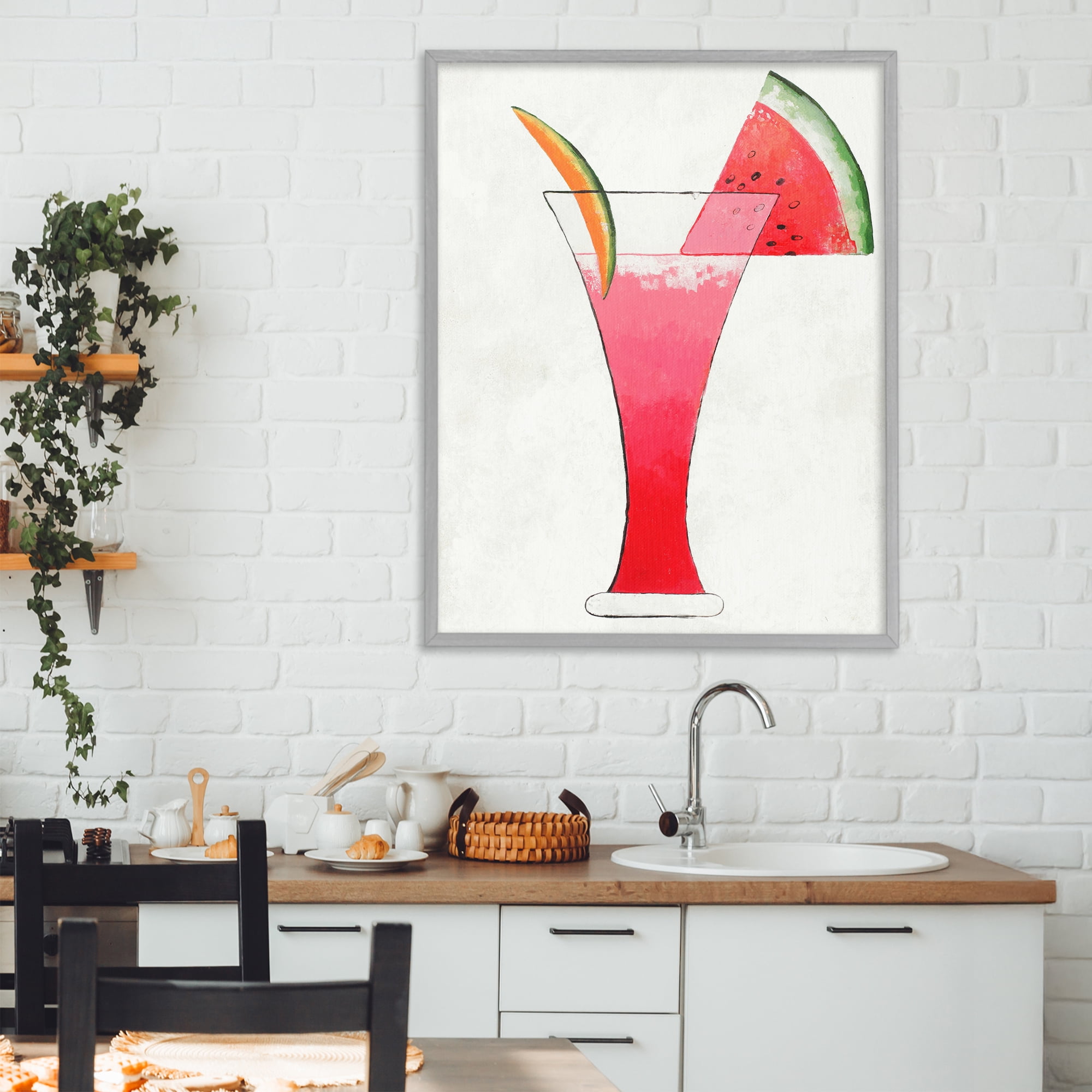 Stupell Industries Summer Cocktail Watermelon Slice Gray Framed Giclee Art, design by Lorenzo Collective