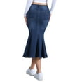 thumbnail image 3 of INSPIRE CHIC Fishtail Denim Skirt for Women's Washed Midi Jean Bodycon Skirt L Dark Blue, 3 of 6