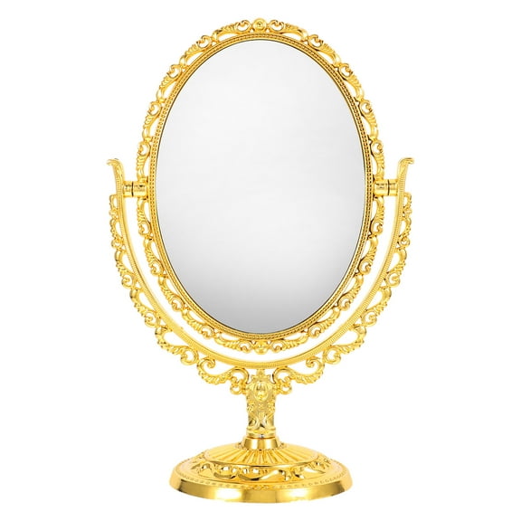DINHEAROM Tabletop Mirror Oval Shape Double-Sided Rotating Mirror Golden Abs Glass 1Set For Bedroom