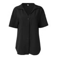 thumbnail image 4 of Cathalem Chemises pour Femmes Col Rond Décontracté Imprimé Floral Manches Courtes à Volants Babydoll Noir G, 4 of 5