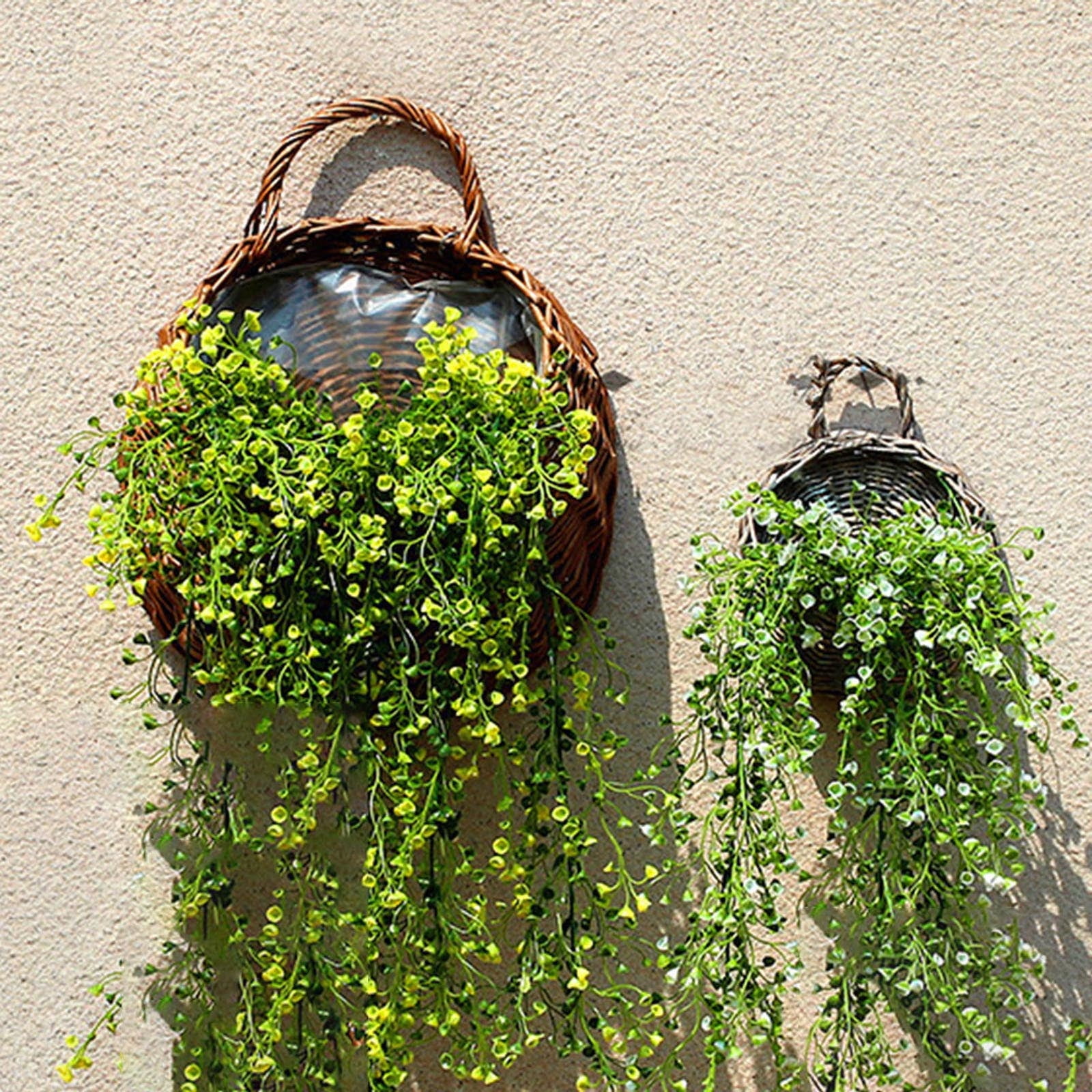 Hanging Planter Basket,Handmade Woven Wall Hanging Flower Pot Wicker Weaving Flower Pot Rattan Vase Half Round Rattan Railing Planter for Indoor Outdoor Home Garden Decor Pot Plants Flowers