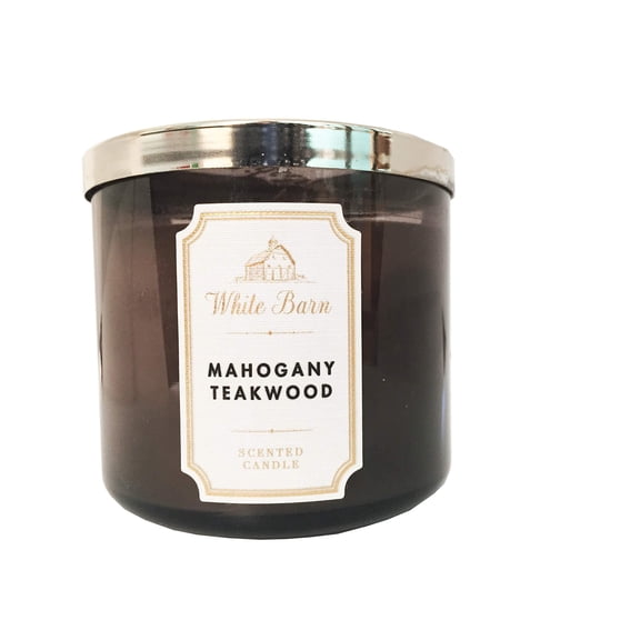 bath & body works, white barn 3-wick candle, mahogany teakwood