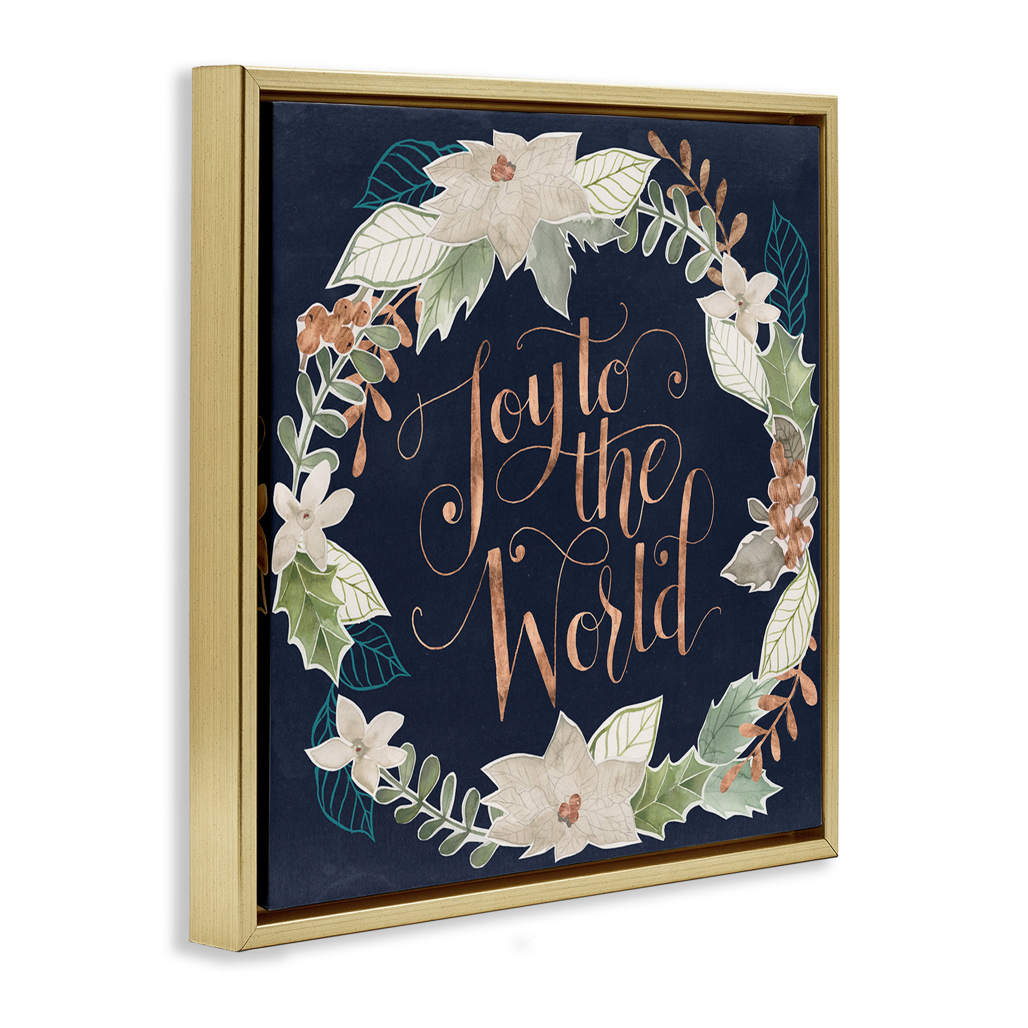 Stupell Industries Joy To The World Holiday Painting Gold Floater Framed Art Print Wall Art, 25 x 25
