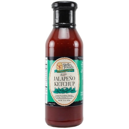 Stello Foods - Rosie's Jalapeños Ketchup 15 oz, Gluten Free, Fat Free, No Cholesterol, Vegan, Vegetarian, Low Calories, No Corn Syrups