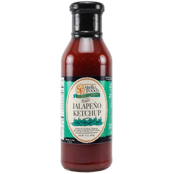 Stello Foods - Rosie's Jalapeños Ketchup 15 oz, Gluten Free, Fat Free, No Cholesterol, Vegan, Vegetarian, Low Calories, No Corn Syrups